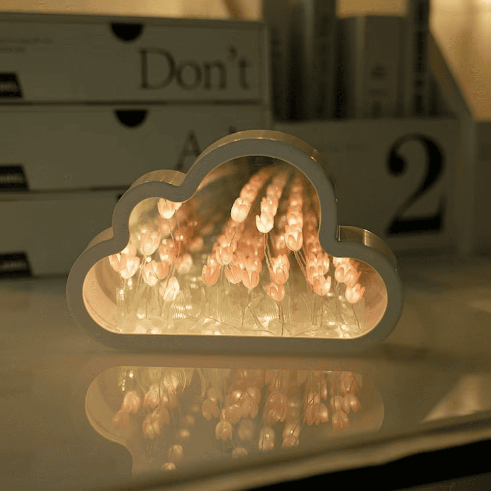 Cloud Tulip Night Light – DIY Flower Mirror Lamp for Home Decor & Gifts